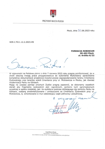 Answer of the Mayor of Płock Andrzej Nowakowski to our letter